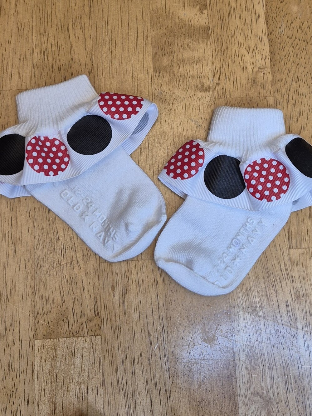 Kids Ruffle Ribbon Socks White With Black & Red Dots Sz 12 - 24 Mo Minnie Inspo